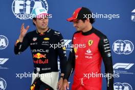 (L to R): Pole sitter Sergio Perez (MEX) Red Bull Racing with third placed Carlos Sainz Jr (ESP) Ferrari in qualifying parc ferme. 06.05.2023. Formula 1 World Championship, Rd 5, Miami Grand Prix, Miami, Florida, USA, Qualifying Day.