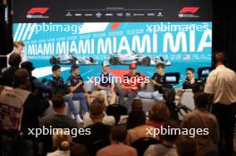(L to R): Esteban Ocon (FRA) Alpine F1 Team; Nyck de Vries (NLD) AlphaTauri; Logan Sargeant (USA) Williams Racing; Charles Leclerc (MON) Ferrari; and George Russell (GBR) Mercedes AMG F1, in the FIA Press Conference. 04.05.2023. Formula 1 World Championship, Rd 5, Miami Grand Prix, Miami, Florida, USA, Preparation Day.