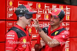 (L to R): A blindfolded Charles Leclerc (MON) Ferrari with team mate Carlos Sainz Jr (ESP) Ferrari  04.05.2023. Formula 1 World Championship, Rd 5, Miami Grand Prix, Miami, Florida, USA, Preparation Day.
