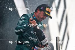 Fernando Alonso (ESP) Aston Martin F1 Team celebrates his second position on the podium. 27.08.2023. Formula 1 World Championship, Rd 14, Dutch Grand Prix, Zandvoort, Netherlands, Race Day.