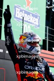Max Verstappen (NLD) Red Bull Racing celebrates his pole position in parc ferme. 26.08.2023. Formula 1 World Championship, Rd 14, Dutch Grand Prix, Zandvoort, Netherlands, Qualifying Day.