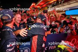 Max Verstappen (NLD) Red Bull Racing celebrates winning his third World Championship in Sprint parc ferme with Christian Horner (GBR) Red Bull Racing Team Principal. 07.10.2023. Formula 1 World Championship, Rd 18, Qatar Grand Prix, Doha, Qatar, Sprint Day.