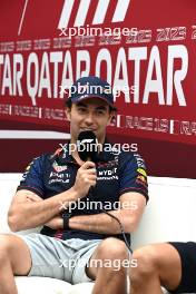 Sergio Perez (MEX) Red Bull Racing in the FIA Press Conference. 05.10.2023. Formula 1 World Championship, Rd 18, Qatar Grand Prix, Doha, Qatar, Preparation Day.