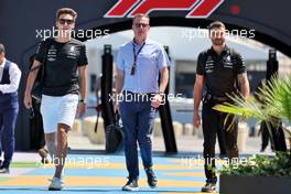 (L to R): George Russell (GBR) Mercedes AMG F1 with Harry Soden (GBR) Driver Manager and Aleix Casanovas, Mercedes AMG F1 Personal Trainer. 17.03.2023. Formula 1 World Championship, Rd 2, Saudi Arabian Grand Prix, Jeddah, Saudi Arabia, Practice Day.