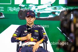 Race winner Sergio Perez (MEX) Red Bull Racing in the the post race FIA Press Conference. 19.03.2023. Formula 1 World Championship, Rd 2, Saudi Arabian Grand Prix, Jeddah, Saudi Arabia, Race Day.
