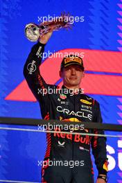 Max Verstappen (NLD) Red Bull Racing celebrates his second position on the podium. 19.03.2023. Formula 1 World Championship, Rd 2, Saudi Arabian Grand Prix, Jeddah, Saudi Arabia, Race Day.