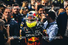 Race winner Sergio Perez (MEX) Red Bull Racing celebrates with the team in parc ferme. 19.03.2023. Formula 1 World Championship, Rd 2, Saudi Arabian Grand Prix, Jeddah, Saudi Arabia, Race Day.