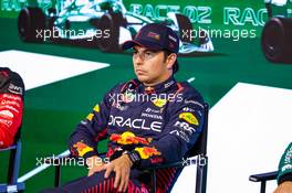 Sergio Perez (MEX) Red Bull Racing in the post qualifying FIA Press Conference.  18.03.2023. Formula 1 World Championship, Rd 2, Saudi Arabian Grand Prix, Jeddah, Saudi Arabia, Qualifying Day.