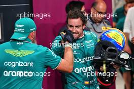 Fernando Alonso (ESP) Aston Martin F1 Team celebrates his third position in qualifying parc ferme. 18.03.2023. Formula 1 World Championship, Rd 2, Saudi Arabian Grand Prix, Jeddah, Saudi Arabia, Qualifying Day.