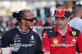 (L to R): Lewis Hamilton (GBR) Mercedes AMG F1 with Charles Leclerc (MON) Ferrari. 16.03.2023. Formula 1 World Championship, Rd 2, Saudi Arabian Grand Prix, Jeddah, Saudi Arabia, Preparation Day.