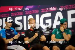(L to R): Logan Sargeant (USA) Williams Racing; Kevin Magnussen (DEN) Haas F1 Team; and Lance Stroll (CDN) Aston Martin F1 Team, in the FIA Press Conference. 14.09.2023. Formula 1 World Championship, Rd 16, Singapore Grand Prix, Marina Bay Street Circuit, Singapore, Preparation Day.