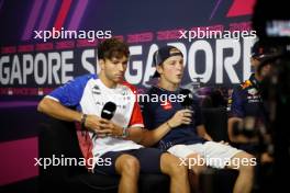 Liam Lawson (NZL) AlphaTauri and Pierre Gasly (FRA) Alpine F1 Team in the FIA Press Conference. 14.09.2023. Formula 1 World Championship, Rd 16, Singapore Grand Prix, Marina Bay Street Circuit, Singapore, Preparation Day.