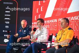 (L to R): Franz Tost (AUT) AlphaTauri Team Principal; James Vowles (GBR) Williams Racing Team Principal; and Zak Brown (USA) McLaren Executive Director, in the FIA Press Conference. 24.02.2023. Formula 1 Testing, Sakhir, Bahrain, Day Two.
