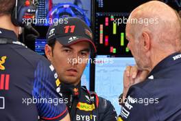 Sergio Perez (MEX) Red Bull Racing with Adrian Newey (GBR) Red Bull Racing Chief Technical Officer. 24.02.2023. Formula 1 Testing, Sakhir, Bahrain, Day Two.