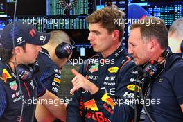 (L to R): Sergio Perez (MEX) Red Bull Racing with Max Verstappen (NLD) Red Bull Racing and Christian Horner (GBR) Red Bull Racing Team Principal. 23.02.2023. Formula 1 Testing, Sakhir, Bahrain, Day One.