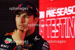 Sergio Perez (MEX) Red Bull Racing in the FIA Press Conference. 23.02.2023. Formula 1 Testing, Sakhir, Bahrain, Day One.