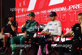 (L to R): Sergio Perez (MEX) Red Bull Racing; Felipe Drugovich (BRA) Aston Martin F1 Team, Reserve and Development Programme Driver; Esteban Ocon (FRA) Alpine F1 Team; and Kevin Magnussen (DEN) Haas F1 Team, in the FIA Press Conference. 23.02.2023. Formula 1 Testing, Sakhir, Bahrain, Day One.