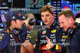 (L to R): Sergio Perez (MEX) Red Bull Racing with Max Verstappen (NLD) Red Bull Racing and Christian Horner (GBR) Red Bull Racing Team Principal. 23.02.2023. Formula 1 Testing, Sakhir, Bahrain, Day One.