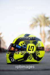 The helmet of Lando Norris (GBR) McLaren. 22.02.2023. Formula 1 Testing, Sakhir, Bahrain, Preparations.