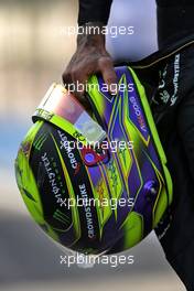 The helmet of Lewis Hamilton (GBR) Mercedes AMG F1. 23.02.2023. Formula 1 Testing, Sakhir, Bahrain, Day One.