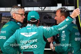 (L to R): Mike Krack (LUX) Aston Martin F1 Team, Team Principal with Fernando Alonso (ESP) Aston Martin F1 Team and Eric Blandin (FRA) Aston Martin F1 Team Deputy Technical Director. Formula One Testing, Day One, Thursday 23rd February 2023. Sakhir, Bahrain. 23.02.2023. Formula 1 Testing, Sakhir, Bahrain, Day One.