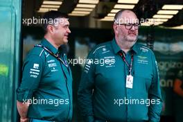 (L to R): Andy Stevenson (GBR) Aston Martin F1 Team Manager with Tom McCullough (GBR) Aston Martin F1 Team Performance Director. 23.02.2023. Formula 1 Testing, Sakhir, Bahrain, Day One.
