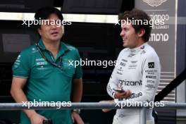 (L to R): Jun Matsuzaki (JPN) Aston Martin F1 Team Chief Tyre Performance Engineer with Felipe Drugovich (BRA) Aston Martin F1 Team, Reserve and Development Programme Driver. 28.11.2023. Formula 1 Testing, Yas Marina Circuit, Abu Dhabi, Tuesday.