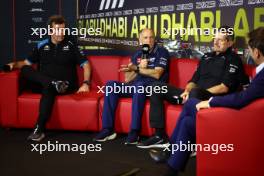 (L to R): Bruno Famin (FRA) Alpine Motorsports Vice President; Franz Tost (AUT) AlphaTauri Team Principal; and Guenther Steiner (ITA) Haas F1 Team Prinicipal, in the FIA Press Conference. 24.11.2023. Formula 1 World Championship, Rd 23, Abu Dhabi Grand Prix, Yas Marina Circuit, Abu Dhabi, Practice Day.
