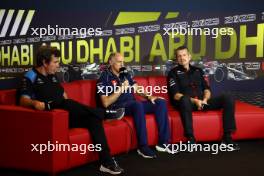 (L to R): Bruno Famin (FRA) Alpine Motorsports Vice President; Franz Tost (AUT) AlphaTauri Team Principal; and Guenther Steiner (ITA) Haas F1 Team Prinicipal, in the FIA Press Conference. 24.11.2023. Formula 1 World Championship, Rd 23, Abu Dhabi Grand Prix, Yas Marina Circuit, Abu Dhabi, Practice Day.