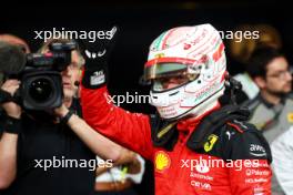 Charles Leclerc (MON) Ferrari celebrates his second position in qualifying parc ferme. 25.11.2023. Formula 1 World Championship, Rd 23, Abu Dhabi Grand Prix, Yas Marina Circuit, Abu Dhabi, Qualifying Day.