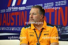 Zak Brown (USA) McLaren Executive Director in the FIA Press Conference. 20.10.2023. Formula 1 World Championship, Rd 19, United States Grand Prix, Austin, Texas, USA, Qualifying Day
