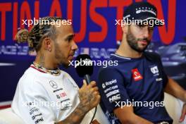 Lewis Hamilton (GBR) Mercedes AMG F1 and Daniel Ricciardo (AUS) AlphaTauri in the FIA Press Conference. 19.10.2023. Formula 1 World Championship, Rd 19, United States Grand Prix, Austin, Texas, USA, Preparation Day.