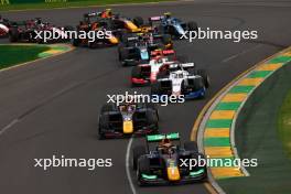 Dennis Hauger (DEN) MP Motorsport leads at the start of the race. 01.04.2023. FIA Formula 2 Championship, Rd 3, Sprint Race, Melbourne, Australia, Saturday.