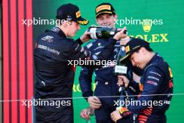 (L to R): Theo Pourchaire (FRA) ART Grand Prix celebrates his second position on the podium with Arther Leclerc (MON) Dams and race winner Ayumu Iwasa (JPN) Dams. 02.04.2023. FIA Formula 2 Championship, Rd 3, Feature Race, Melbourne, Australia, Sunday.
