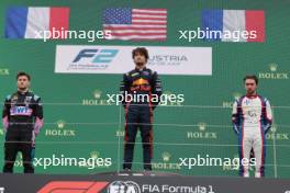 The podium (L to R): Victor Martins (FRA) ART Grand Prix, second; Jak Crawford (USA) Hitech Pule-Eight, race winner; Clement Novalak (FRA) Trident, third. 01.07.2023. FIA Formula 2 Championship, Rd 8, Sprint Race, Spielberg, Austria, Saturday.