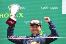 Second placed Ayumu Iwasa (JPN) Dams celebrates on the podium. 02.07.2023. FIA Formula 2 Championship, Rd 8, Feature Race, Spielberg, Austria, Sunday.