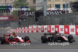 (L to R): Oliver Bearman (GBR) Prema Racing and Theo Pourchaire (FRA) ART Grand Prix battle for position. 30.04.2023. FIA Formula 2 Championship, Rd 4, Feature Race, Baku, Azerbaijan, Sunday.