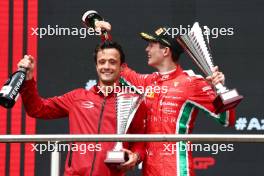 Race winner Oliver Bearman (GBR) Prema Racing celebrates on the podium. 30.04.2023. FIA Formula 2 Championship, Rd 4, Feature Race, Baku, Azerbaijan, Sunday.
