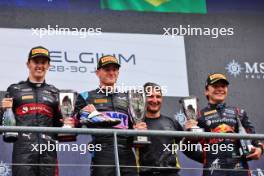 The podium (L to R): Theo Pourchaire (FRA) ART Grand Prix, second; Jack Doohan (AUS) Virtuosi Racing, race winner; Enzo Fittipaldi (BRA) Rodin Carlin, third. 30.07.2023. Formula 2 Championship, Rd 11, Feature Race, Spa-Francorchamps, Belgium, Sunday.