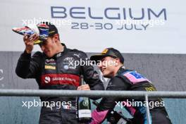 (L to R): Theo Pourchaire (FRA) ART Grand Prix celebrates his second position on the podium with race winner Jack Doohan (AUS) Virtuosi Racing. 30.07.2023. Formula 2 Championship, Rd 11, Feature Race, Spa-Francorchamps, Belgium, Sunday.