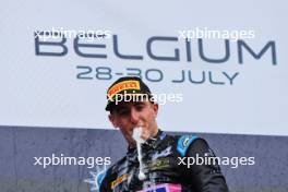 Race winner Jack Doohan (AUS) Virtuosi Racing celebrates on the podium. 30.07.2023. Formula 2 Championship, Rd 11, Feature Race, Spa-Francorchamps, Belgium, Sunday.