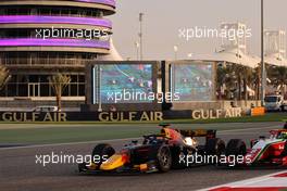 Zane Maloney (BRB) Rodin Carlin and Oliver Bearman (GBR) Prema Racing battle for position. 04.03.2023. FIA Formula 2 Championship, Rd 1, Sprint Race, Sakhir, Bahrain, Saturday.