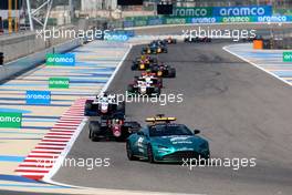 Theo Pourchaire (FRA) ART Grand Prix leads behind the Aston Martin FIA Safety Car. 05.03.2023. FIA Formula 2 Championship, Rd 1, Feature Race, Sakhir, Bahrain, Sunday.