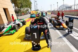 Race winner Theo Pourchaire (FRA) ART Grand Prix celebrates in parc ferme. 05.03.2023. FIA Formula 2 Championship, Rd 1, Feature Race, Sakhir, Bahrain, Sunday.
