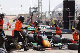 Dennis Hauger (DEN) MP Motorsport makes a pit stop. 05.03.2023. FIA Formula 2 Championship, Rd 1, Feature Race, Sakhir, Bahrain, Sunday.