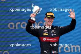 Theo Pourchaire (FRA) ART Grand Prix celebrates his third position on the podium. 09.07.2023. FIA Formula 2 Championship, Rd 9, Feature Race, Silverstone, England, Sunday.