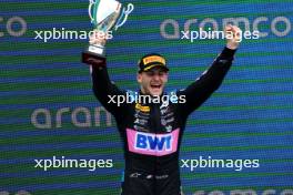 Race winner Victor Martins (FRA) ART Grand Prix celebrates on the podium. 09.07.2023. FIA Formula 2 Championship, Rd 9, Feature Race, Silverstone, England, Sunday.