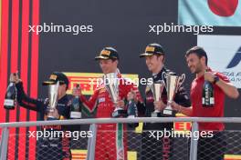 The podium (L to R): Ayumu Iwasa (JPN) Dams, second; Oliver Bearman (GBR) Prema Racing, race winner; Theo Pourchaire (FRA) ART Grand Prix, third. 03.09.2023. Formula 2 Championship, Rd 13, Feature Race, Monza, Italy, Sunday.