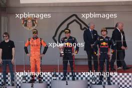 The podium (L to R): Charles Pic (FRA) DAMS Team Owner; Jehan Daruvala (IND) MP Motorsport, second; Ayumu Iwasa (JPN) Dams, race winner; Jak Crawford (USA) Hitech Pule-Eight, third. 27.05.2023. FIA Formula 2 Championship, Rd 6, Monte Carlo, Monaco, Sprint Race, Saturday.