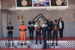 The podium (L to R): Charles Pic (FRA) DAMS Team Owner; Jehan Daruvala (IND) MP Motorsport, second; Ayumu Iwasa (JPN) Dams, race winner; Jak Crawford (USA) Hitech Pule-Eight, third. 27.05.2023. FIA Formula 2 Championship, Rd 6, Monte Carlo, Monaco, Sprint Race, Saturday.